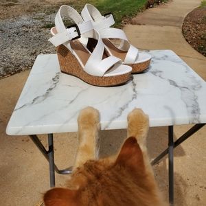 White wide buckle wedges